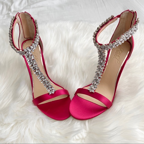 badgley mischka valerie rhinestone strap satin pumps